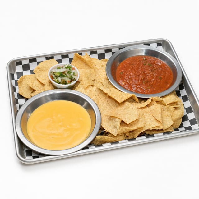 Queso, Salsa Fresca, Chips.