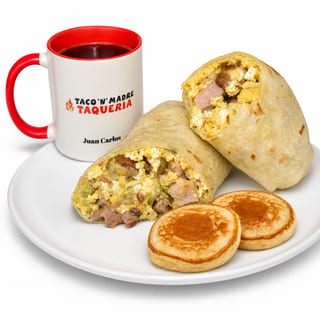 Wake-Up . ( Breakfast Burrito, 2 Pancakes, Coffe. )